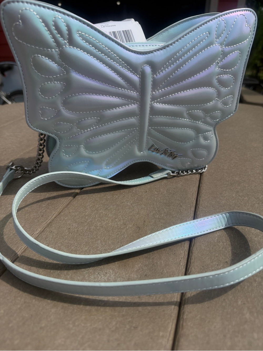 Betsey Johnson Iridescent light blue Butterfly Quilted Crossbody